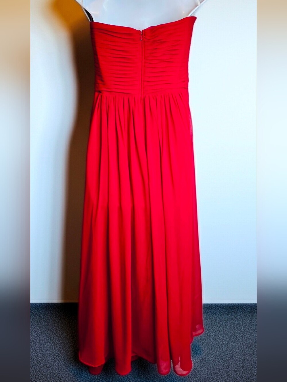 730. Cindy U.S.A ✨ Red Strapless Chiffon Sweetheart Maxi Formal Gown Dress - Picture 2 of 5